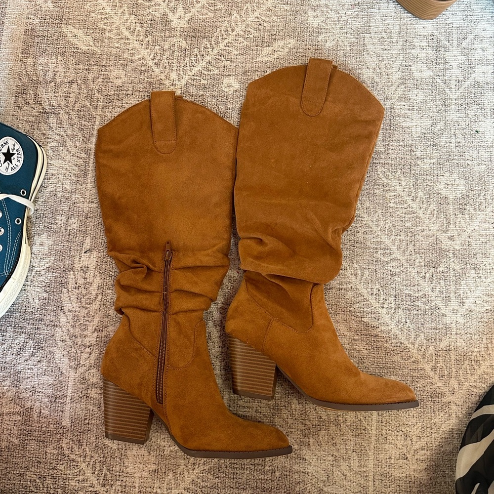 Brown Suede Knee-High Boots